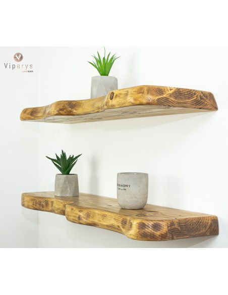 Étagère flottante à large bord naturel en épicéa – 22 × 4,5 cm