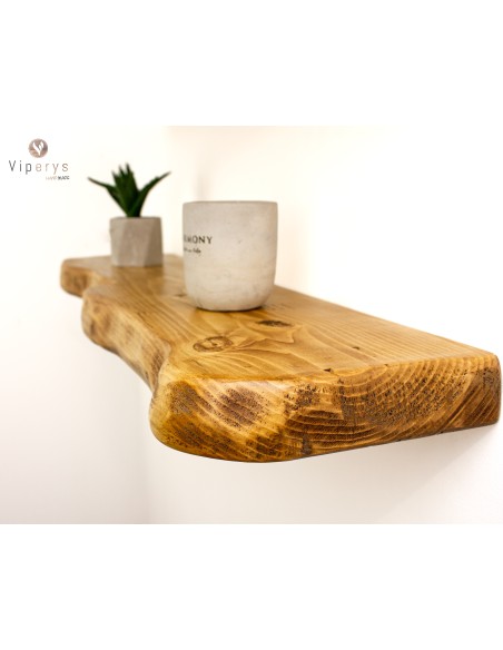 Étagère flottante à large bord naturel en épicéa – 22 × 4,5 cm