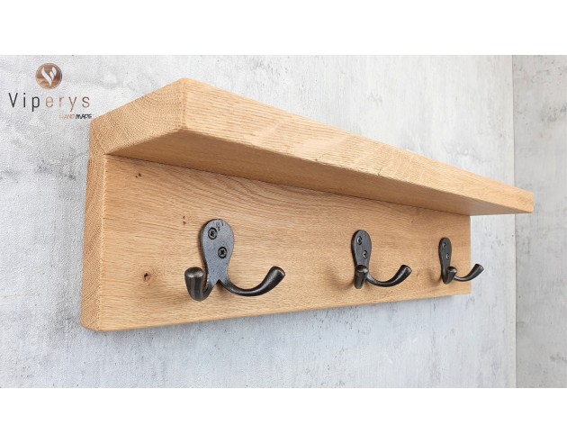 Porte-manteau mural en chêne avec tablette