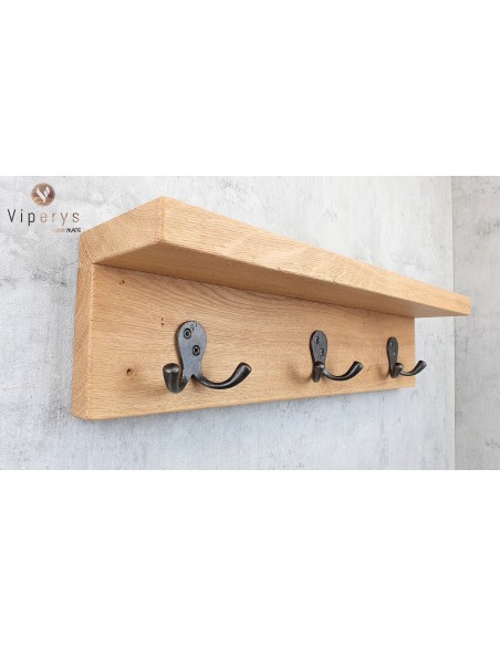 Porte-manteau mural en chêne avec tablette
