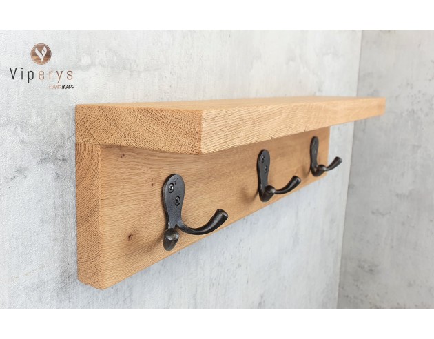 Porte-manteau mural en chêne avec tablette