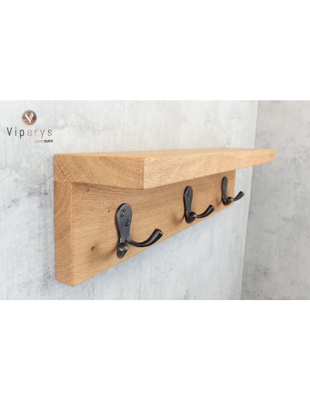 Porte-manteau mural en chêne avec tablette
