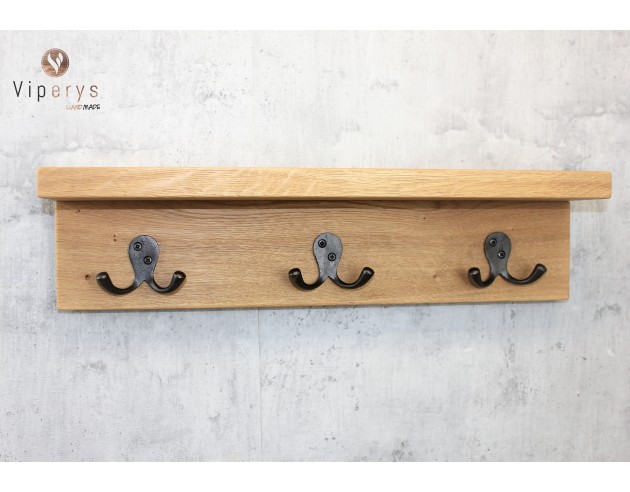 Porte-manteau mural en chêne avec tablette