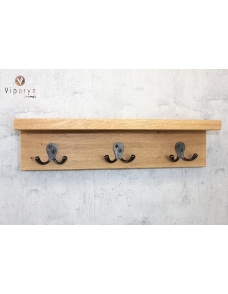 Porte-manteau mural en chêne avec tablette