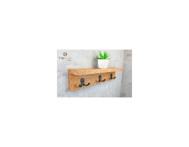 Porte-manteau mural en chêne avec tablette