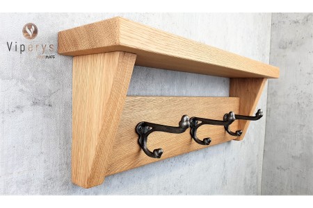 Porte-manteau mural en chêne avec tablette et côtés 2