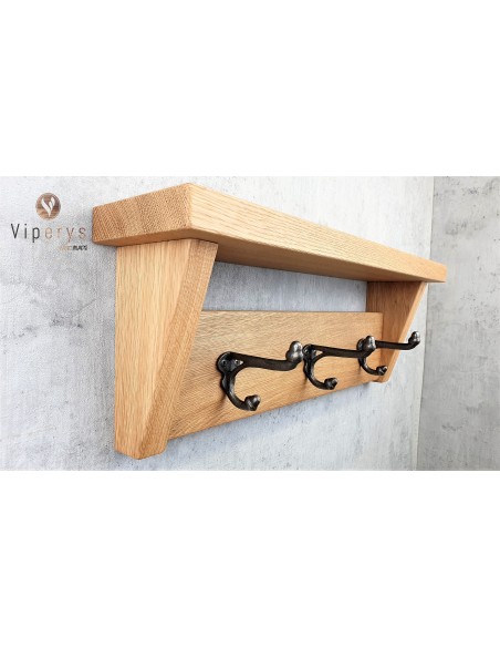 Porte-manteau mural en chêne avec tablette et côtés