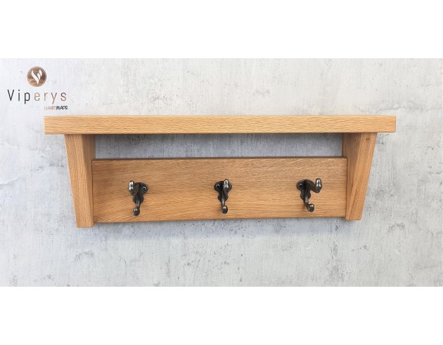 Porte-manteau mural en chêne avec tablette et côtés