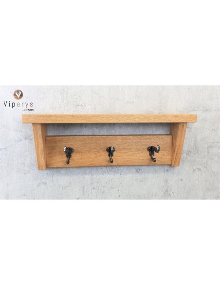 Porte-manteau mural en chêne avec tablette et côtés