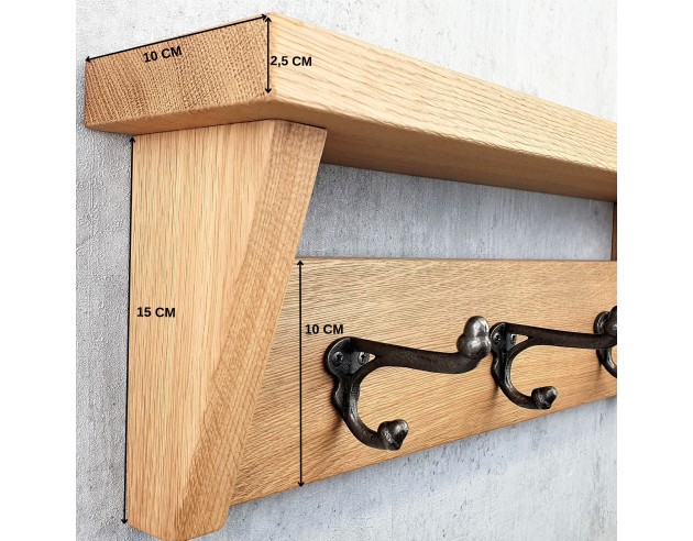 Porte-manteau mural en chêne avec tablette et côtés