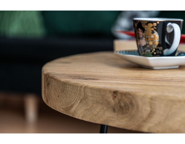 Table basse ronde en chêne massif – naturel