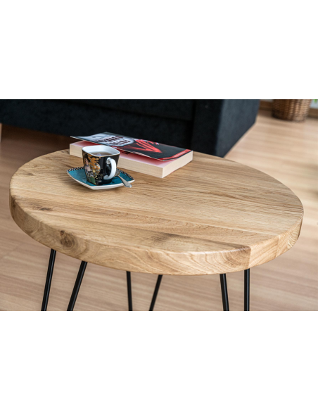 Table basse ronde en chêne massif – naturel