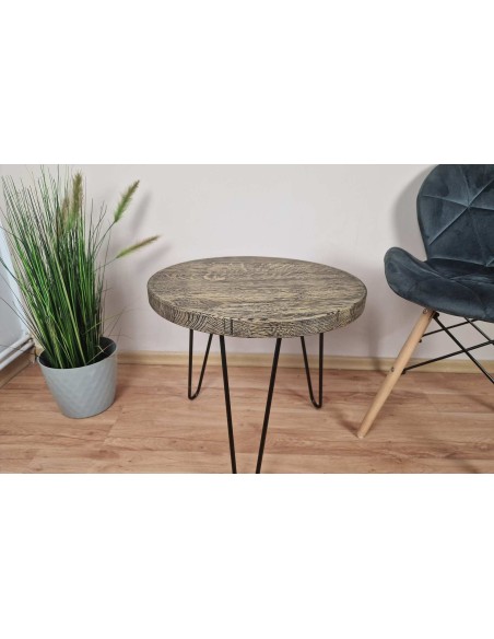 Table basse ronde en chêne massif – noire