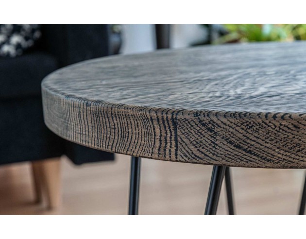 Runder Couchtisch aus Eiche Shabby Black Runder Couchtisch aus Eiche Shabby Black