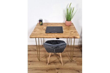 Bureau à bord naturel en épicéa – pieds hairpin dorés 2