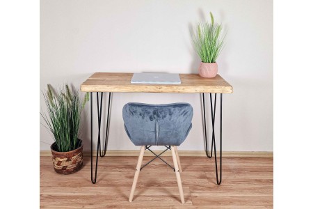 Bureau à bord naturel en épicéa, pieds hairpin 2