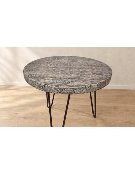 Runder Couchtisch aus Eiche Shabby Black