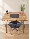 Bureau à bord naturel en épicéa – pieds hairpin dorés