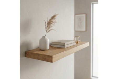 Schweberegal aus Eiche 15 cm mit Büchern und Vase