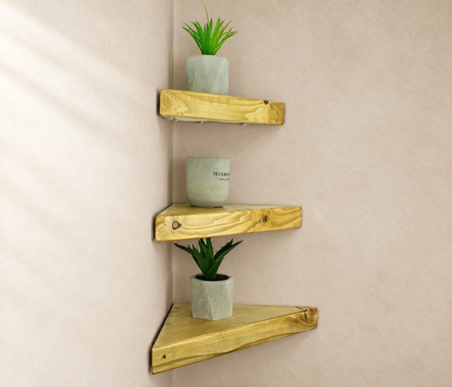 Wooden corner shelf